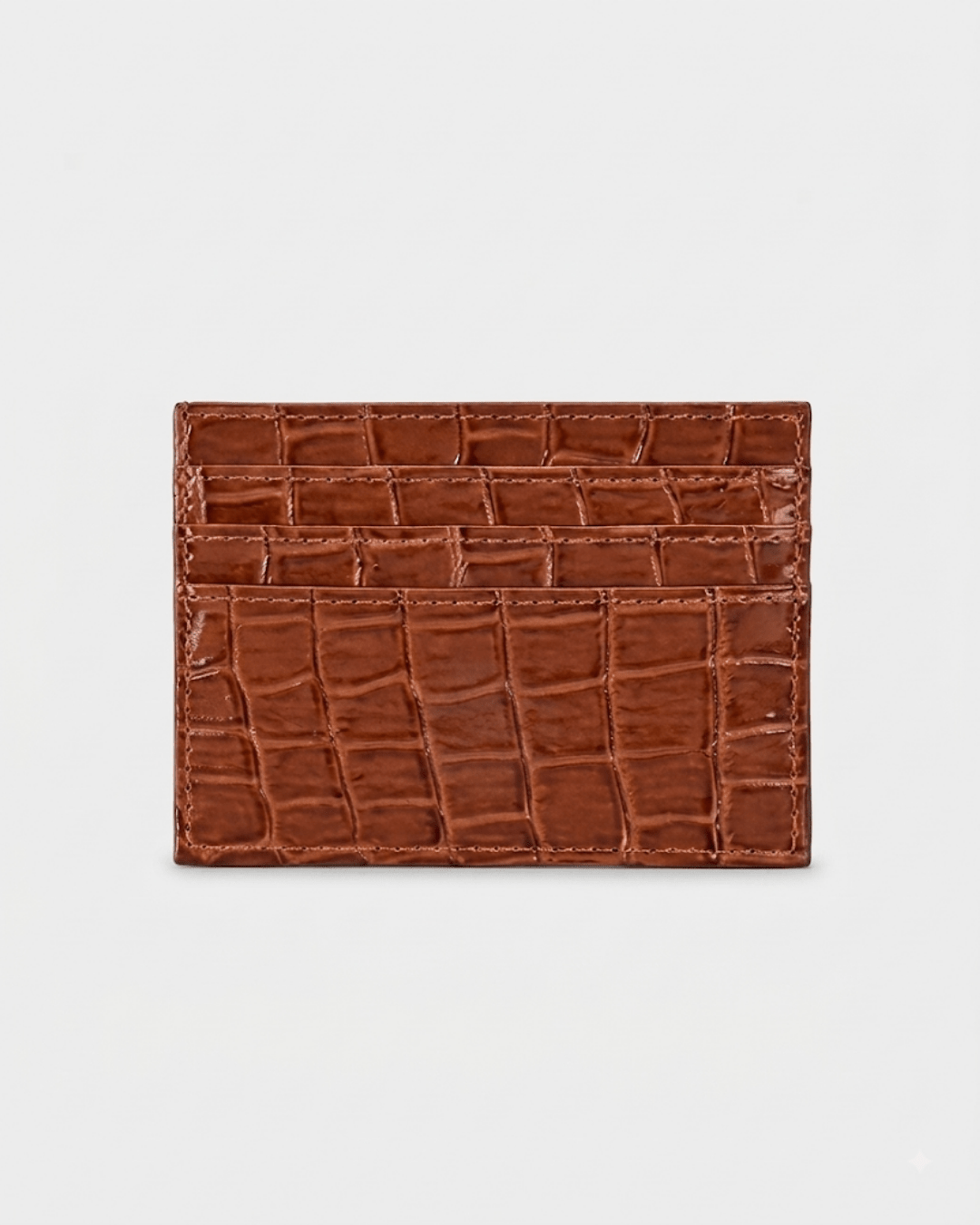 Brown crocodile-effect leather card holder with multiple card slots Image