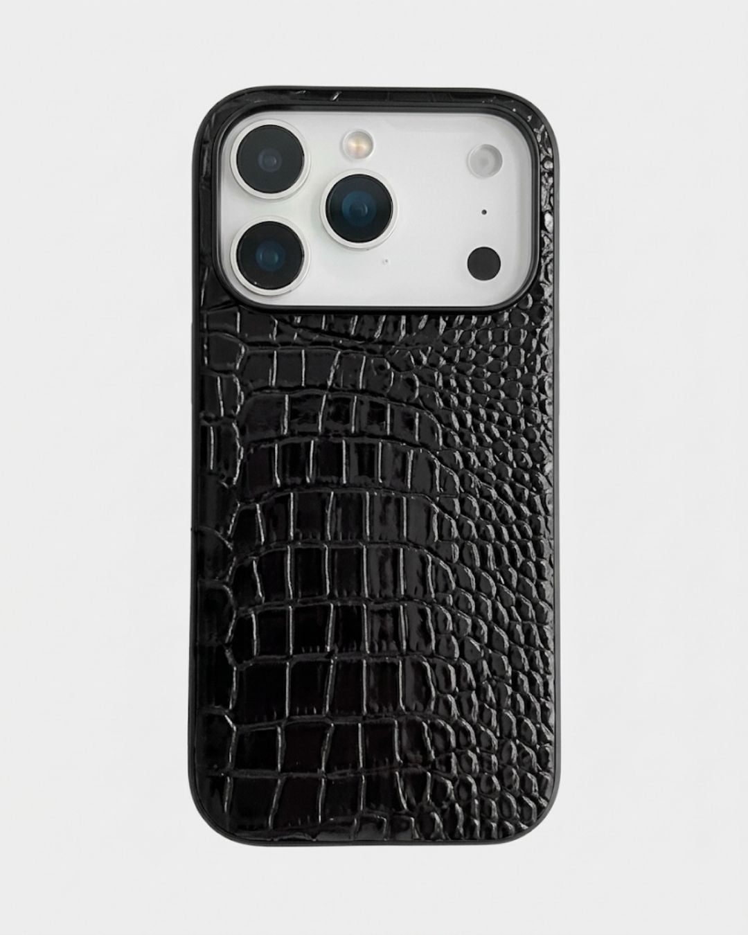 Black croc-embossed iPhone case | Arlen London Image